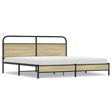 Vidaxl Kovinski posteljni okvir brez vzmetnice sonoma hrast 193x203 cm