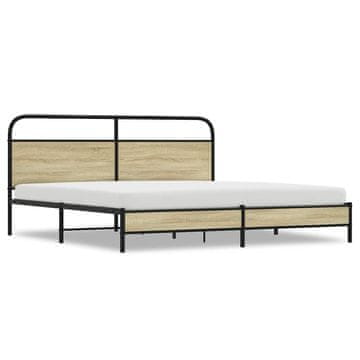 Vidaxl Kovinski posteljni okvir brez vzmetnice sonoma hrast 180x200 cm