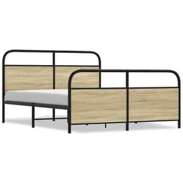 Vidaxl Kovinski posteljni okvir brez vzmetnice sonoma hrast 150x200 cm