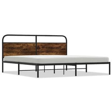 Vidaxl Kovinski posteljni okvir brez vzmetnice dimljen hrast 180x200cm