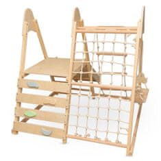 Leseno domače igrišče s petimi funkcijami in toboganom - nosilnost 50 kg, plezalna mreža, mere 114 x 109 x 120 cm, za otroke