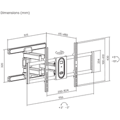 S-box zidni nosilec PLB-8148 (43''-100''/60kg/800x400) nagibni z roko