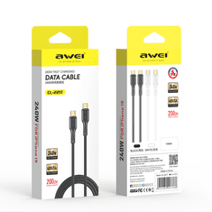 Awei CL-221T, 2×USB-C, 2 m, črn, Hitri polnilni kabel 