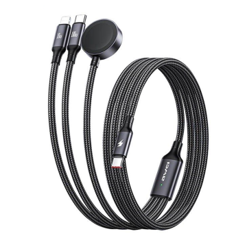 Awei W23, 2×USB-C, 5A, 2 m, črn, polnilni kabel 3v1