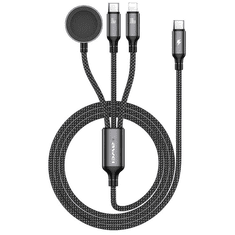 Awei W23, 2×USB-C, 5A, 2 m, črn, polnilni kabel 3v1