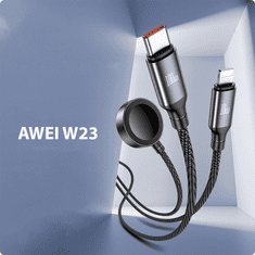 Awei W23, 2×USB-C, 5A, 2 m, črn, polnilni kabel 3v1