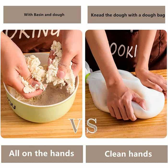 Netscroll Silikonska vrečka za gnetenje testa, večnamensko orodje za pripravo kruha, piškotov, peciva, pice in tortilje, premium silikonski pripomoček za peko, za 1,5kg količine testa, DoughBag