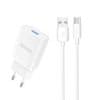 DUDAO USB-A 2.1A 10W omrežni polnilnik z USB-A - USB-C kablom, bel