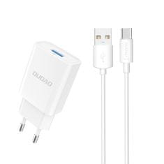 DUDAO USB-A 2.1A 10W omrežni polnilnik z USB-A - USB-C kablom, bel