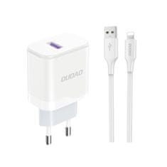 DUDAO USB-A 18 W omrežni polnilnik s kablom za iPhone USB-A – Lightning, bel
