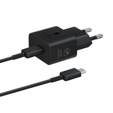 Samsung Samsung GaN 25W SFC omrežni polnilnik z USB-C kablom, črn