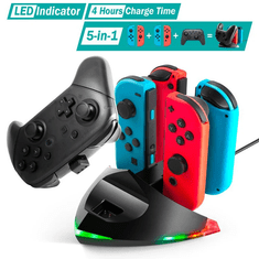 100% Tideal 5-v-1 polnilec za Joy Con in Pro Controller Nintendo Switch
