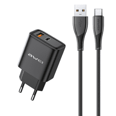 Awei PD81T-EU 22,5 W, črna, Polnilni adapter z USB-C kablom