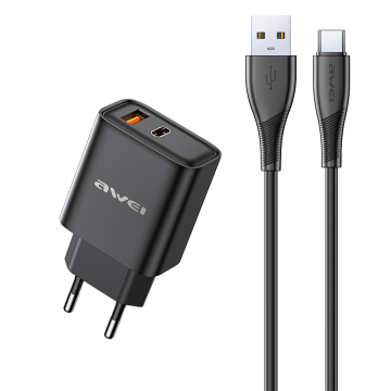 Awei PD81T-EU 22,5 W, črna, Polnilni adapter z USB-C kablom