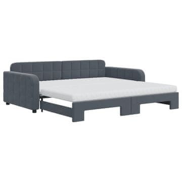 Vidaxl Izvlečna dnevna postelja z vzmetnico tem. siva 100x200 cm žamet