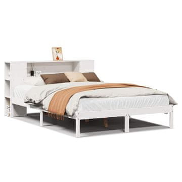 Vidaxl Knjižna postelja brez vzmetnice bela 135x190 cm trdna borovina