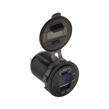 shumee Avtopolnilec USB + USB Type C s funkcijo Quick Charge, Power Delivery in merilnikom napetosti 48 W