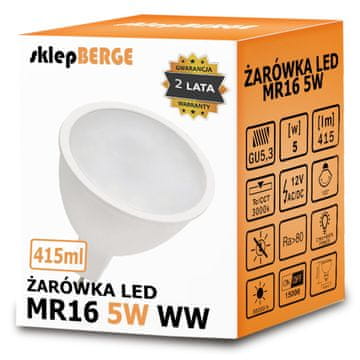 Milio LED žarnica 12V - MR16 - 5W - 415 lm - topla bela