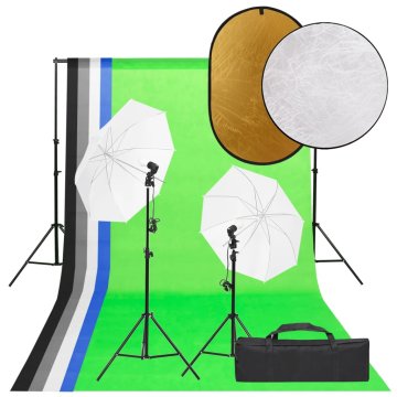 Vidaxl Komplet za foto studio z lučmi, ozadjem in odbojnikom