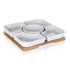 Banquet Komplet sklede 6 kosov (5 skled, 1 pladenj) 24,5x24,5x4,5cm porcelan/bambus BRILLANTE