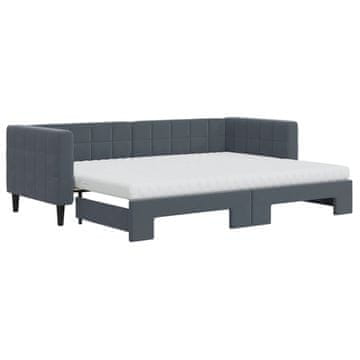 Vidaxl Izvlečna dnevna postelja z vzmetnico tem. siva 80x200 cm žamet