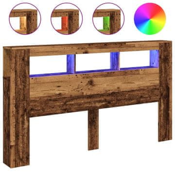 Vidaxl LED posteljno vzglavje starinski les 180x18,5x103,5 cm inž. les