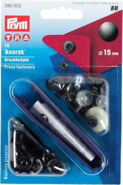 PRYM Anorak Pritiskači – 15 mm - set - Barva Črna