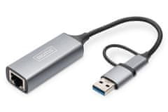 Digitus DIGITUS DN-3028 USB-C mrežni adapter, 2500 Mbit/s, Wake-on-LAN pripravljen, ožičen Ethernet RJ-45, kompaktna zasnova, siva barva, 55 g