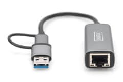 Digitus DIGITUS DN-3028 USB-C mrežni adapter, 2500 Mbit/s, Wake-on-LAN pripravljen, ožičen Ethernet RJ-45, kompaktna zasnova, siva barva, 55 g