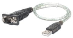 Manhattan USB-A do serijskega pretvornika Manhattan kabel, 45 cm, moški - moški, RS232/DB9, Prolific PL-2303RA čip, črn/srebrn, 3-letna garancija