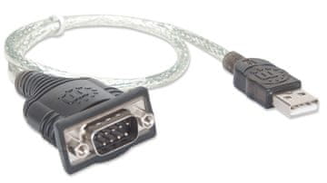Manhattan Manhattan USB-A na serijski pretvorniški kabel, 45cm, moški na moški, serijski/RS232/COM/DB9, čip Prolific PL-2303RA, črn/srebrn kabel, triletna garancija, enakovredno ICUSB232V2