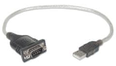Manhattan USB-A do serijskega pretvornika Manhattan kabel, 45 cm, moški - moški, RS232/DB9, Prolific PL-2303RA čip, črn/srebrn, 3-letna garancija