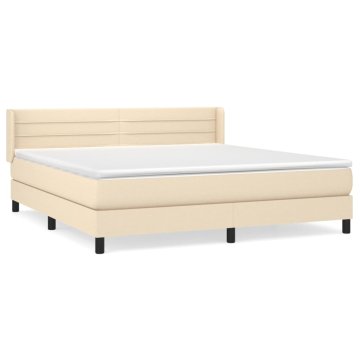 Vidaxl Box spring postelja z vzmetnico krem 160x200 cm blago