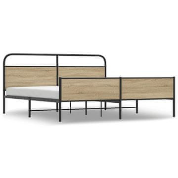 Vidaxl Kovinski posteljni okvir brez vzmetnice dimljen hrast 193x203cm