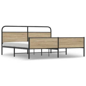 Vidaxl Kovinski posteljni okvir brez vzmetnice dimljen hrast 150x200cm
