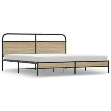 Vidaxl Kovinski posteljni okvir brez vzmetnice dimljen hrast 200x200cm