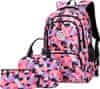  3-delni set šolskega nahrbtnika z dodatnima torbama, prostoren in trpežen nahrbtnik z ergonomsko zasnovo, navoljo v roza barvi, vodoodporen, SchoolBag, Dekliške