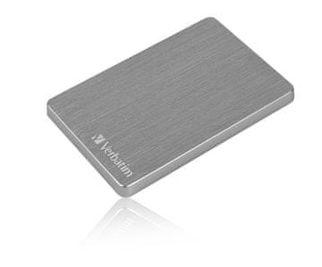 Verbatim Zunanji prenosni trdi disk Verbatim Store 'n' Go ALU Slim, 2TB, aluminijasta ohišje, USB 3.2, prostor sivo, podporan Windows in Mac, enostavna povezava Plug & Play.