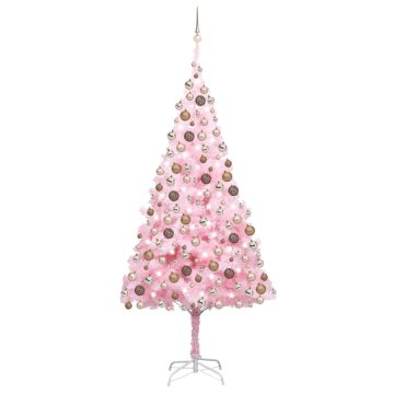 Vidaxl Umetna osvetljena novoletna jelka z bunkicami roza 210 cm PVC