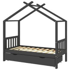 Vidaxl Otroški posteljni okvir s predalom temno siva borovina 80x160cm