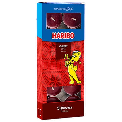 Haribo Čajové svíčky vánoční, Cherry Cola, Třešňová cola, 10 ks, vánoční design