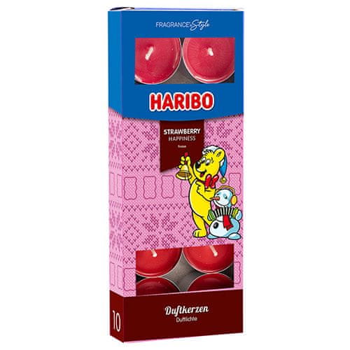 Haribo Čajové svíčky vánoční, Strawberry Happiness, Jahodové potěšení, 10 ks, vánoční design