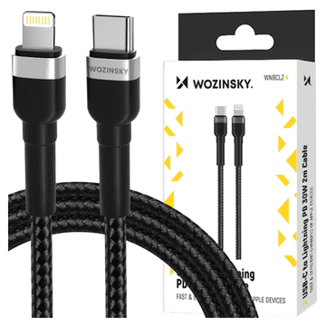 WOZINSKY WNBCL2 Lightning / USB-C PD 30W kabel 2 m - črn