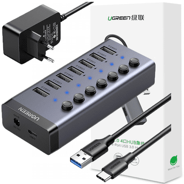 Ugreen UGREEN MULTIFUNKCIJSKI HUB 7V1 USB TYPE C - 7X USB TYPE A 3.0 PD DC 12V SIV (CM481)