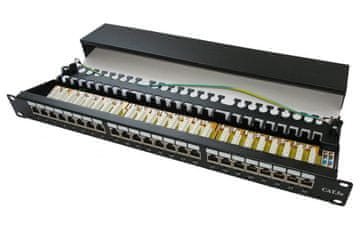 XtendLan Patch panel 19", 24 priključkov, zaščiten, Cat5e, dvojni, 2xAu, z LED iskanjem