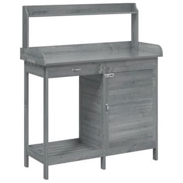 Vidaxl Miza za sajenje z omarico siva 110,5x45x124,5 trden les jelke