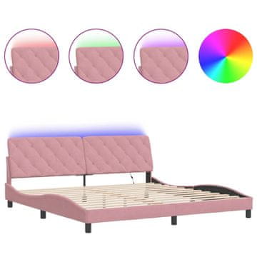 Vidaxl Posteljni okvir z LED brez vzmetnice roza 200x200 cm žamet