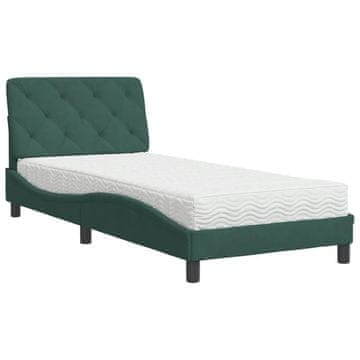 Vidaxl Postelja z vzmetnico temno zelena 90x200 cm žamet