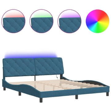 Vidaxl Posteljni okvir z LED brez vzmetnice moder 180x200 cm žamet