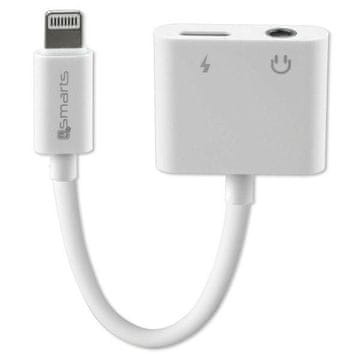 shumee 4smarts avdio kabel, polnilni razdelilnik Lightning - Lightning + 3,5 mm AUX, bel/bel 468673